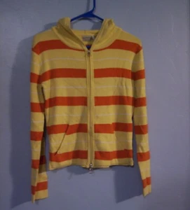 Arizona Women's Medium Hoodie Sweater Yellow Orange Striped Zipup Pockets GUC - Picture 1 of 2
