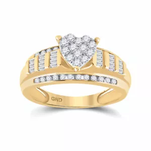 10kt Yellow Gold Round Diamond Heart Bridal Wedding Engagement Ring 1/2 Ctw - Picture 1 of 4