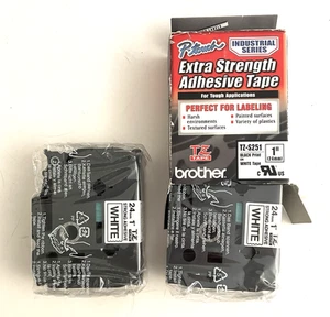 Lot of 2 P-TOUCH 1" X-Strength Adhesive Tape TZ-S251 Black on White Label NEW - Picture 1 of 7