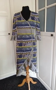 Karen Millen Knit Crochet Stripy Patchwork Mock Wrap Midi Dress Size 1 UK 8/10 - Picture 1 of 13