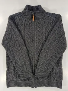 Aran Crafts Sweater Men’s Medium Cable Knit Ireland Wool Full Zip Fisherman Gray - Picture 1 of 12