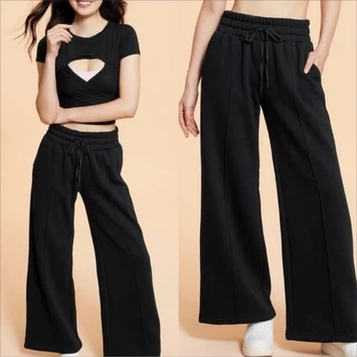 Logilates travel trousers Black Wide-Leg sweat Pants size 1X NWT sides pocket - Image 1 of 4