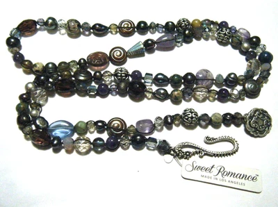 Dulce Romance Arte Vidrio Perla Plata Piedra Cuentas Y Gota Vintage Renacimiento Collar Foto 1 de 4