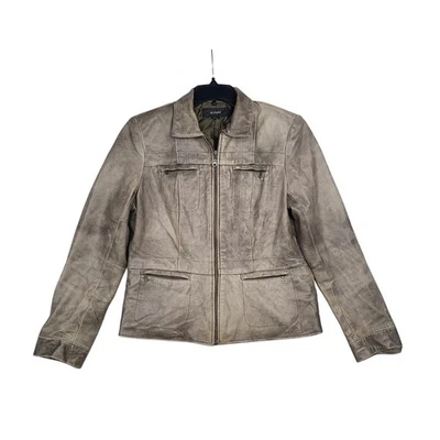 Alfani Women's Cute Moto Leather Gun Metal Full Zip Jacket Womens Large Y2K  - Image 1 of 4