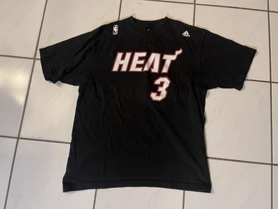 Dwyane Wade Miami Heat #3 T-Shirt Medium Adidas NBA Tee Black Jersey Style - Image 1 of 4