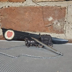 Cast, Horse And Stage Coach Mechanical Pencil On Chain And Vintage Letter Opener - Picture 1 of 12