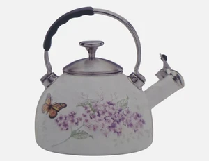 Lenox Schmetterlingswiese Teekessel Emaille Stahl Blumen pfeifende Teekanne neu Geschenk - Bild 1 von 4