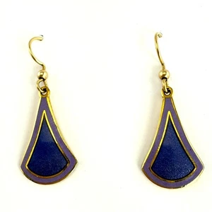 Vintage Skye Periwinkle & Purple Enamel Earrings Hook Dangle Gold Tone - Picture 1 of 5