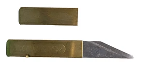 Coltello tascabile artigianale sinistro/giapponese/kiridashi lama acciaio manico ottone - Foto 1 di 6