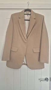 H&M Blazer Oversized Jacket Beige Size S Hidden Button Up - Picture 1 of 9
