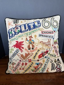 Catstudio Hand Embroidered Route 66 18”x18” Pillow With Insert 2010 - Picture 1 of 16