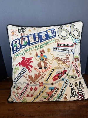 Catstudio Hand Embroidered Route 66 18”x18” Pillow With Insert 2010 - Image 1 of 4