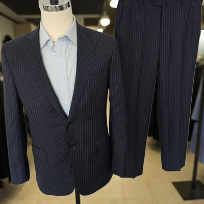 Isaia Napoli Suit 40r 34x29 Navy Super 120s Nuova Base S Pinstripe 50 Italy - Image 1 of 4
