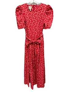 Vintage Laura Ashley 1980s Floral Cotton Maxi Dress Sz 4 Puff Sleeves Sash Belt - Picture 1 of 16