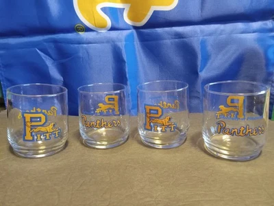 4 Vintage Pitt Panthers University Of Pittsburgh 3.75" h Glass Tumblers Football - Image 1 of 3