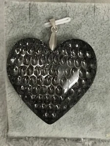 Simulated Grey Spinel Heart Pendant Rhodium Over Silver New Size 2”/1.75” - Picture 1 of 5