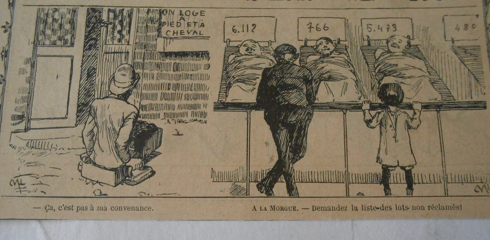 Humour On Loge à pied et à Cheval A la Morgue Image Print 1906 - Photo 1/1