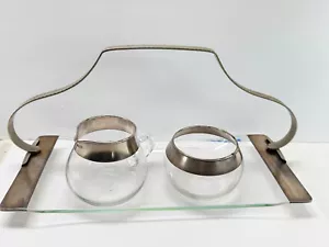 Mid Century Zuckerdose Set Dorothy Thorpe Silberband Roly Poly Griff Tablett - Bild 1 von 10