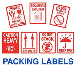 FRAGILE Stickers - Large 80 x 103mm - THIS WAY UP - HEAVY - Packing Labels - Picture 1 of 15