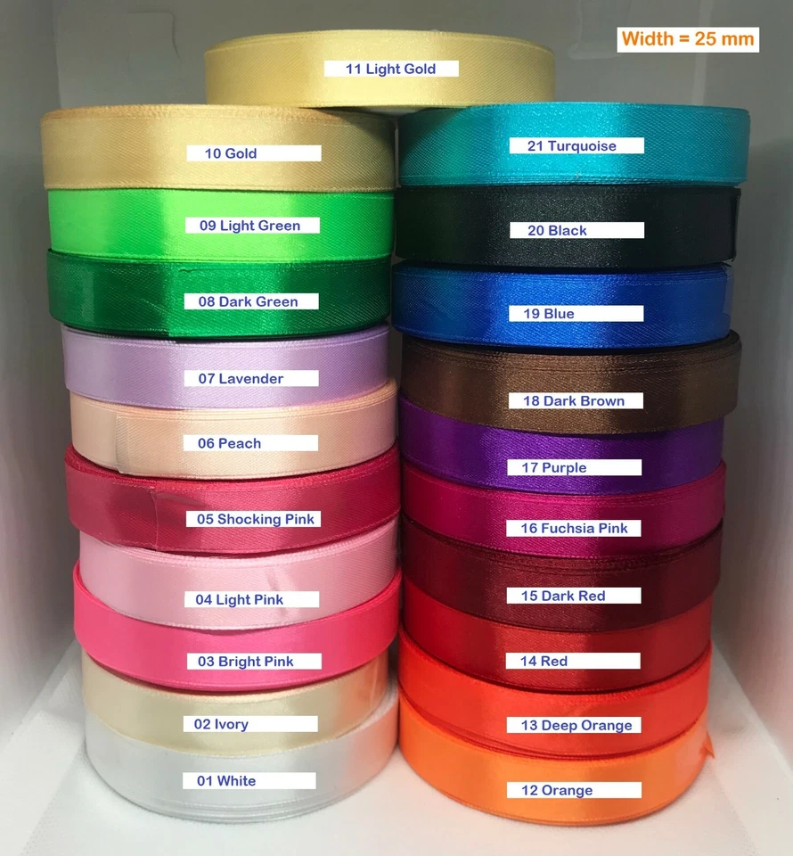 22 Metres Single Sided Satin Ribbon Roll 25 mm 1" Width - Buy 2 & More Save 40% - Image 1 of 1