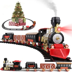 Large Classic Christmas Train Set W/ Lights Sound Smoke Kids Toy Gift Under Tree - Picture 1 of 23