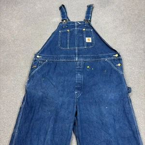 Carhartt Dungarees Adult 44x28 Blue Overalls Bib Carpenter Work Wear Denim Men - Picture 1 of 11