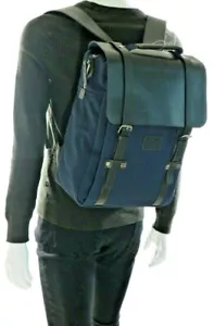 Brooks Brothers Durable Canvas Leather Flap Backpack in Navy NWT - Picture 1 of 12