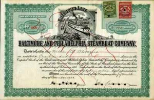 1921 Baltimore & Philadelphia Steamboat Stock Certificate - Picture 1 of 1
