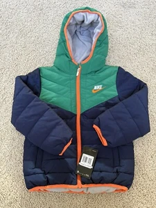 BNWT Nike Kids Boy's Hooded Puffer Jacket 86J723-U90 Midnight Blue Size 6 - Picture 1 of 10
