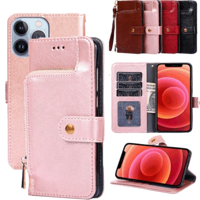 Zip Wallet Case Leather Card Flip Cover For Oneplus 3 3T 5 5T 6 6T 7 7T 8 Pro 8T - Image 1 of 4