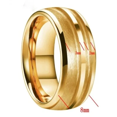 8MM Men Women Tungsten Carbide Ring 2 Size Groove Inlay Chennel Polished Edges - Image 1 of 4