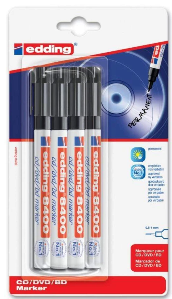edding 8400 CD/DVD/BD Marker, 0.5-1mm, schwarz 4 Stück - Bild 1 von 1