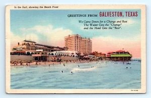 1940er TX Postkarte Grüße von Galveston Beach Front in der Brandung - Bild 1 von 2