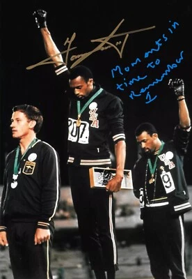tommie smith BLACK POWER PODIUM 1968 200m win for the states signed 12x8 photo  - Image 1 of 4