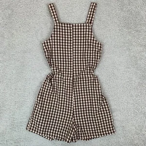 Anthropologie Gingham Brown Sleeveless Cutout Playsuit Romper Size UK 6 - Picture 1 of 16