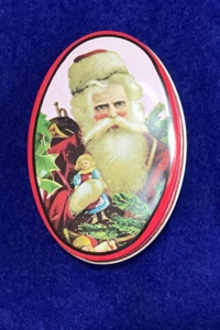 De colección. 1983 Enesco Mundo Pequeño Navidad Santa Claus Píldora Enesco Caja de baratijas de lata - Imagen 1 de 9