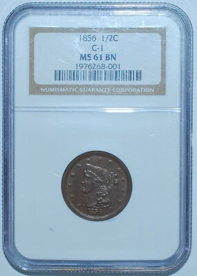 1856 NGC MS61BN Braided Hair Half Cent - Image 1 of 2