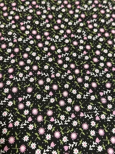 Calico Pink and White Flowers on Black cotton Fabric per yd. Quilt / Sew - Picture 1 of 2