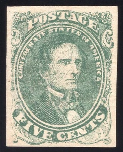 Confederate States, CSA #1 (Stone 1) 5¢ Green, Mint OG VF-XF, Sound! - Picture 1 of 2