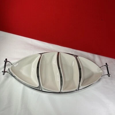 MCM Styled 5 Pc Relish SERVER Porcelain & Chrome Plated SIENNA by GODINGER - Image 1 of 4