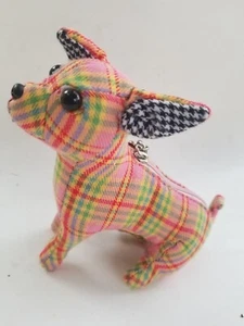 2010 Fuzzy Nation Plush Dog Coin Bag ~ Plaid Chihuahua - Picture 1 of 10