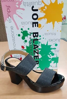 JOE BLAZER Sandalo alla moda Made in Italy Vernice+tessuto Nero Tacco 100 n° 35 - Imagen 1 de 3