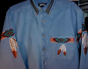EAGLE AND EAGLE FEATHER DENIM SHIRT - Picture 1 of 3