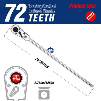 WORKPRO 1/2 inch Drive Extra Long Flex Head Ratchet 72-Tooth CR-V Steel Ratchet - Image 1 of 4