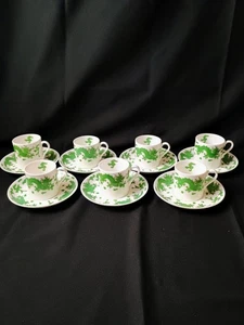 Set Of 7 Hammersley & Co. Bone China Green Dragon Demitasse Tea Cups & Saucers - Picture 1 of 18