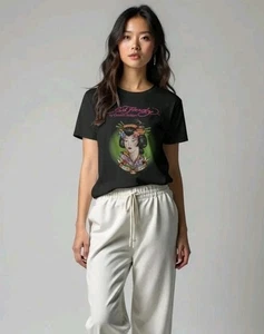 Vintage Ed Hardy Geisha Black T-shirt Japanese Style Floral Top Y2k Womens M - Picture 1 of 9