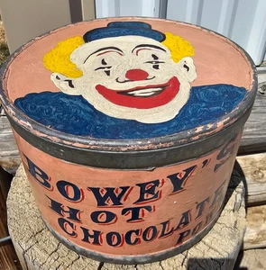 Raro Antiguo Boweys Chocolate Caliente Polvo Pintado a Mano Payaso 8"x11" Exhibición Tienda - Imagen 1 de 12