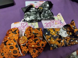 3 JoJo Siwa Hair Clips Large Bows Halloween Orange/black/ghosts/pumpkin/bats BOO - Picture 1 of 2