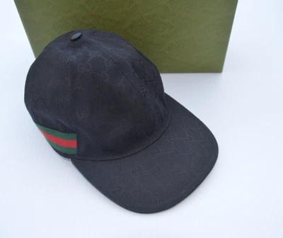Auténtica Gorra de Béisbol Gucci Talla XL Negra Monograma GG Verde y Roja Web Sombrero Foto 1 de 4