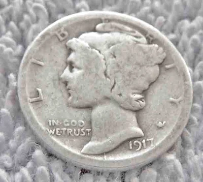 Moneda de diez centavos Mercury 1917-s Foto 1 de 2